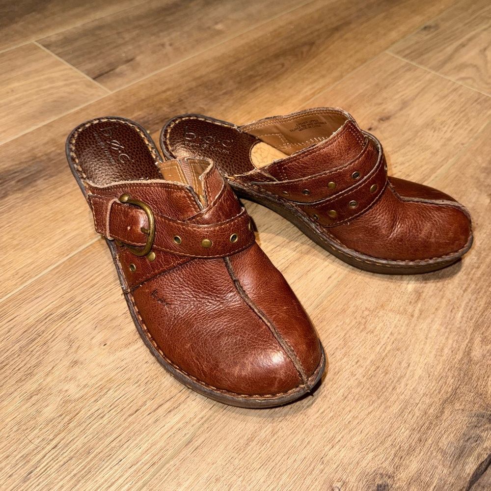 Born Brown Leather Clogs Size 10